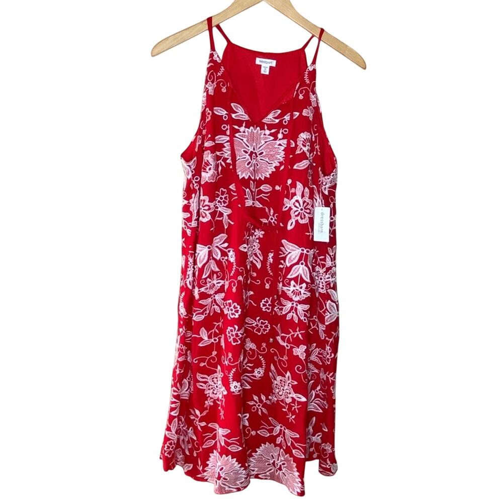 Westport Red & White Floral Embroidered Dress Size 1X New With Tags
